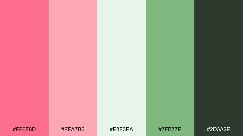 coral and sage color palette with hex codes