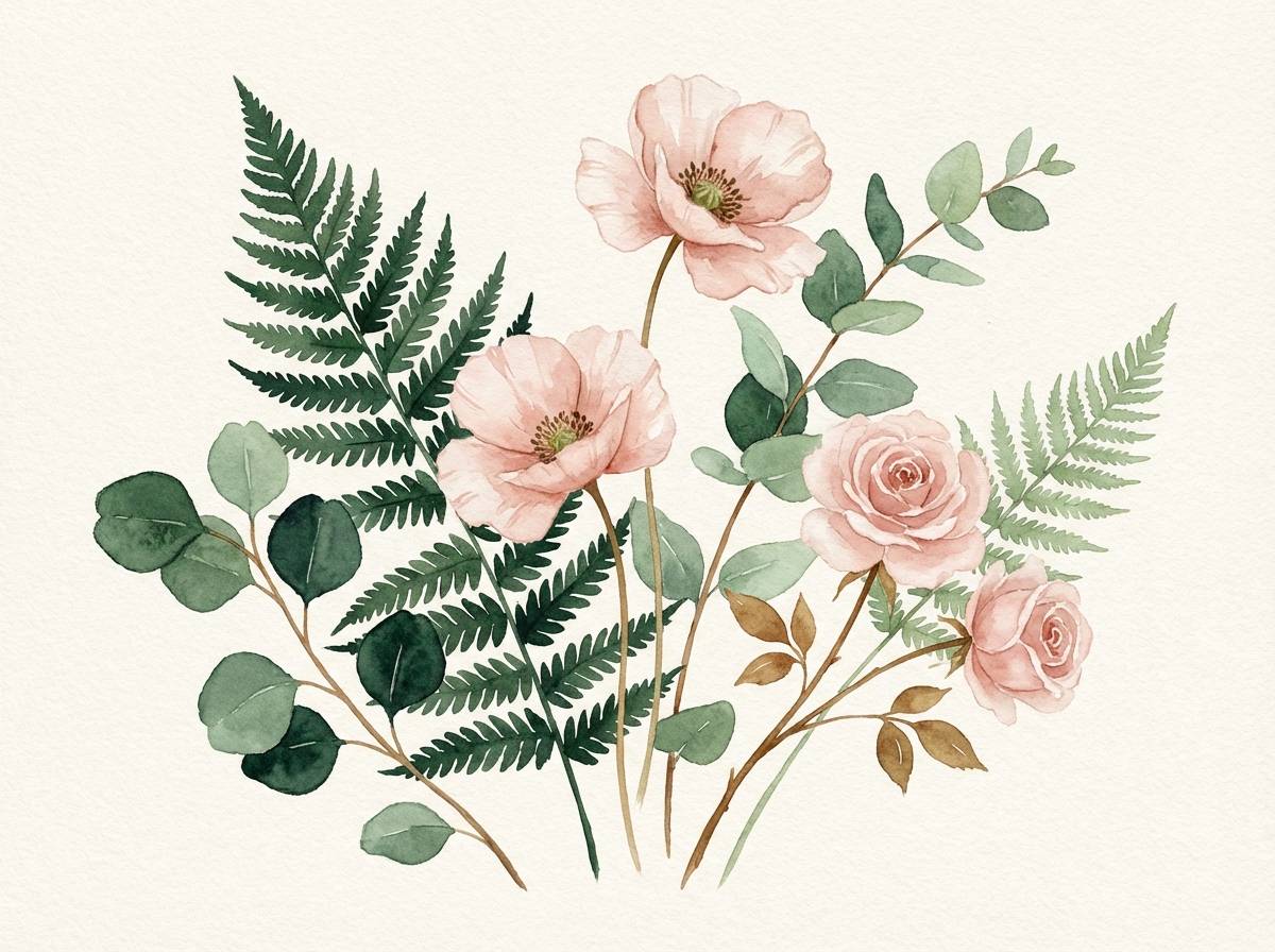 watercolor garden in greens