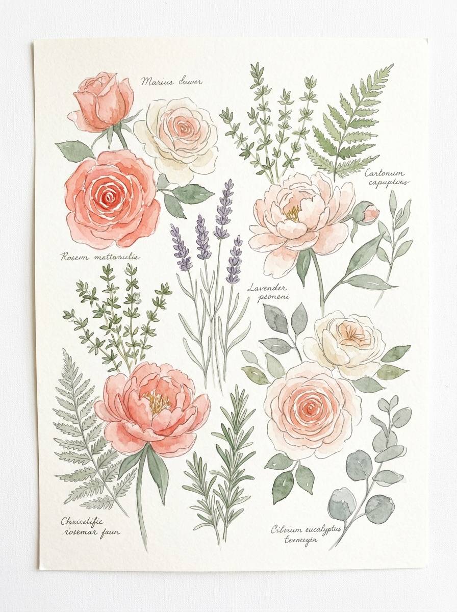 watercolor flowers in coral tones
