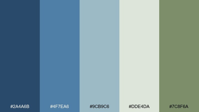 denim and sage color palette with hex codes