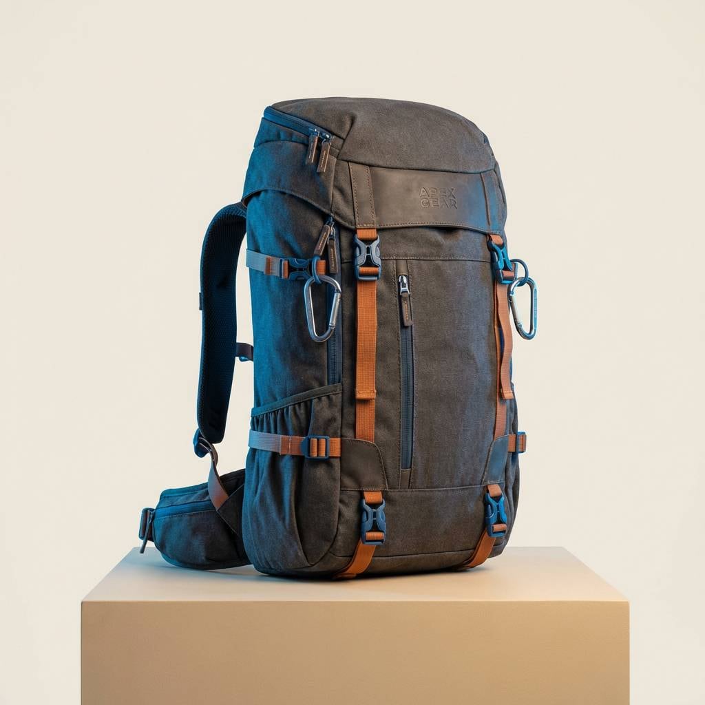 studio backpack ad in sandy blues
