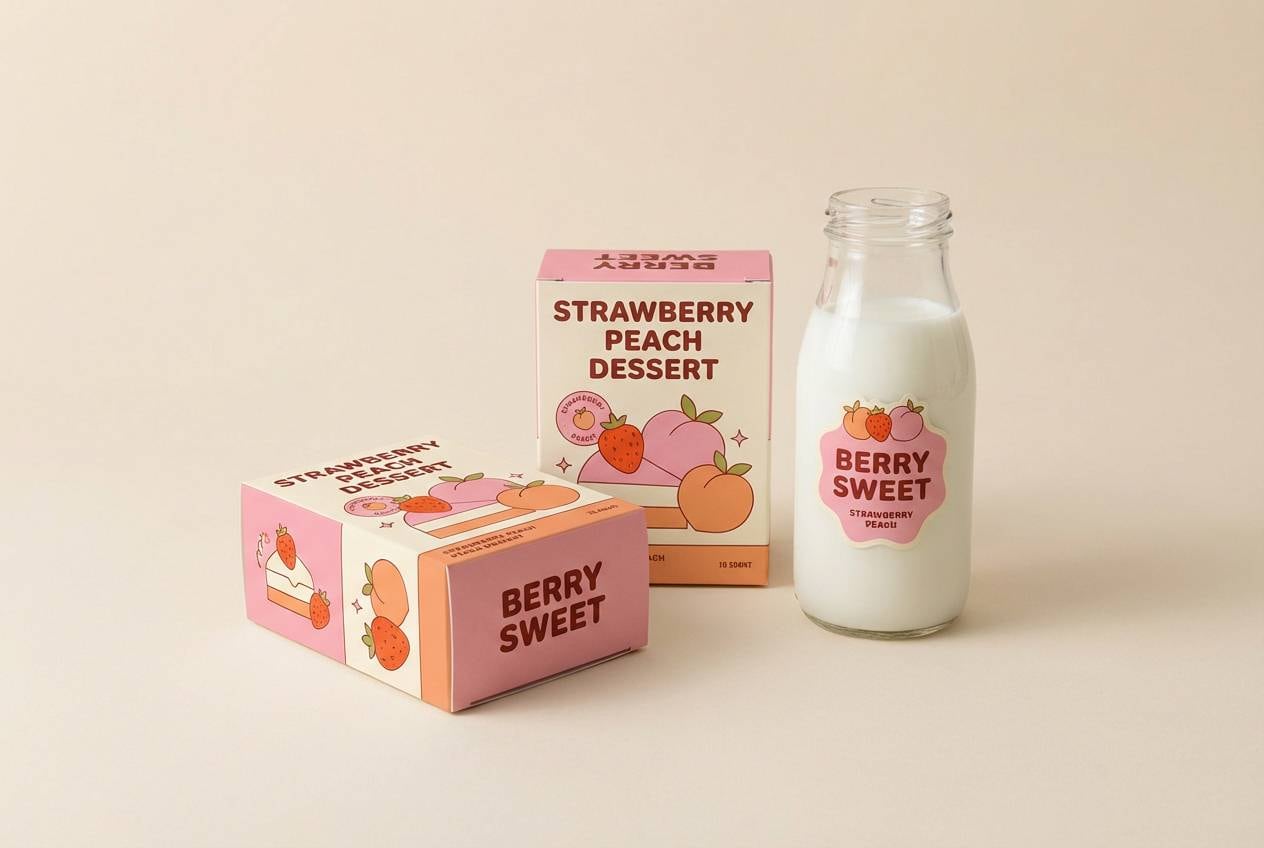 pastel dessert packaging on white