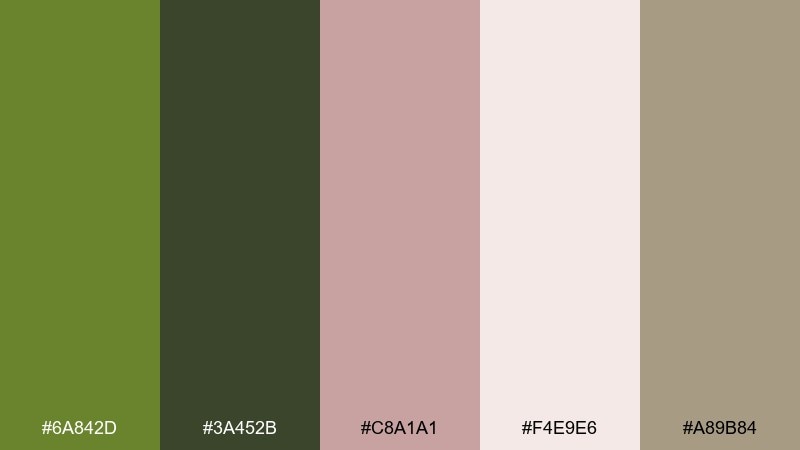 dusty rose olive color palette with hex codes