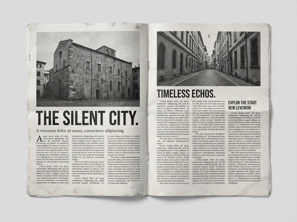 grayscale editorial spread