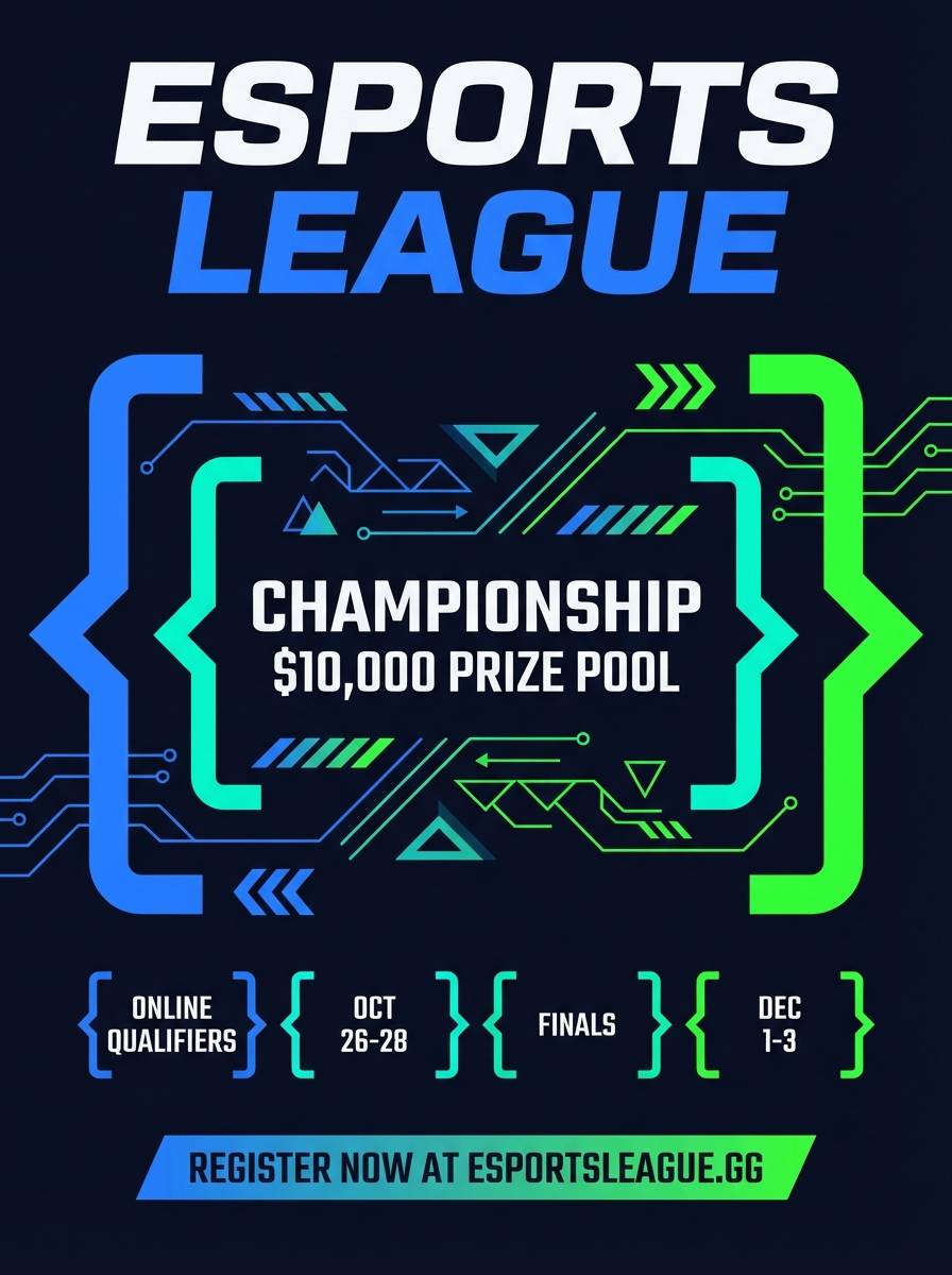 blue neon green esports flyer design