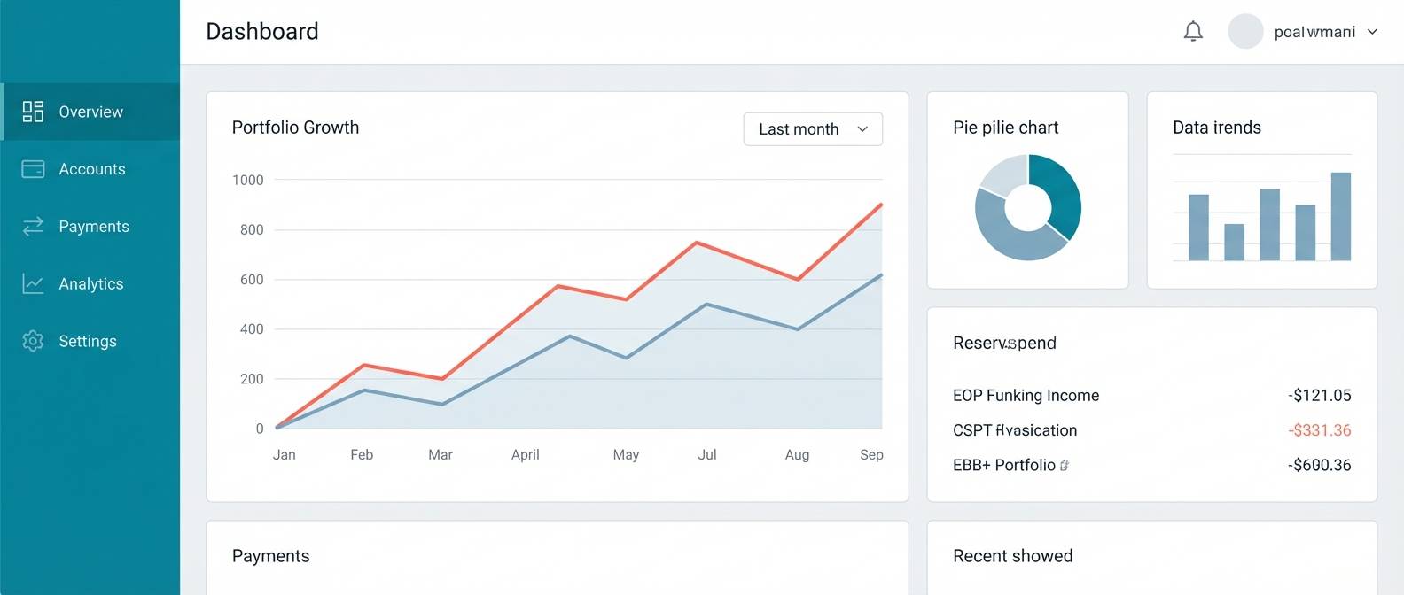 fintech dashboard teal coral