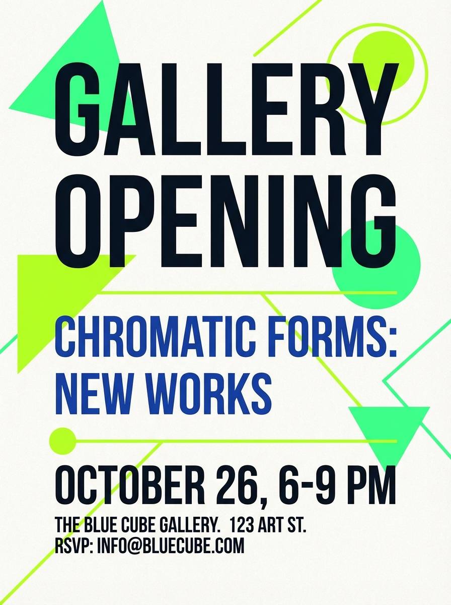 blue neon green gallery invitation card