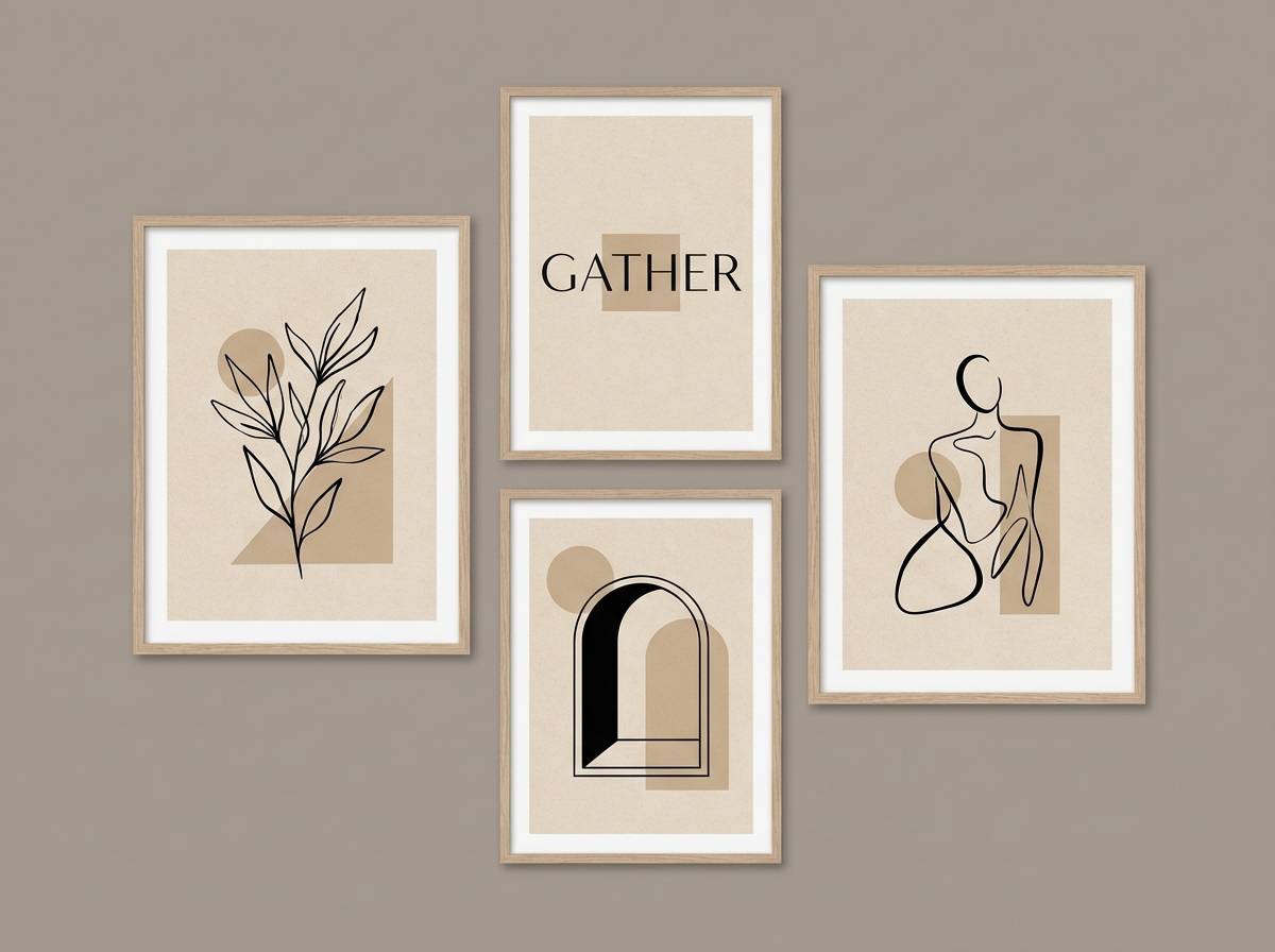 beige black wall prints