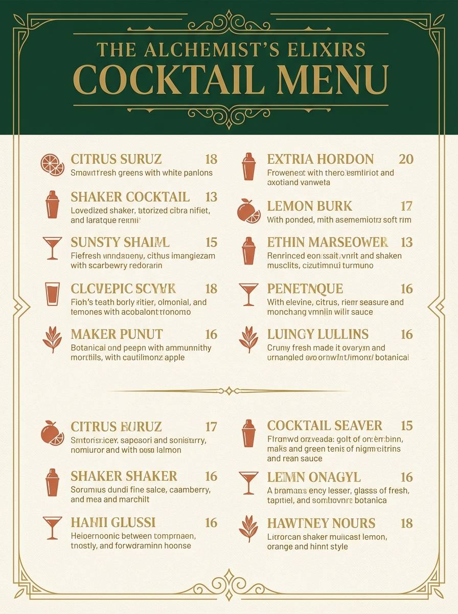 green and gold menu poster