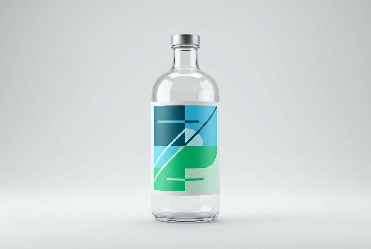 blue neon green color glass bottle label