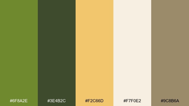 golden hour olive color palette with hex codes