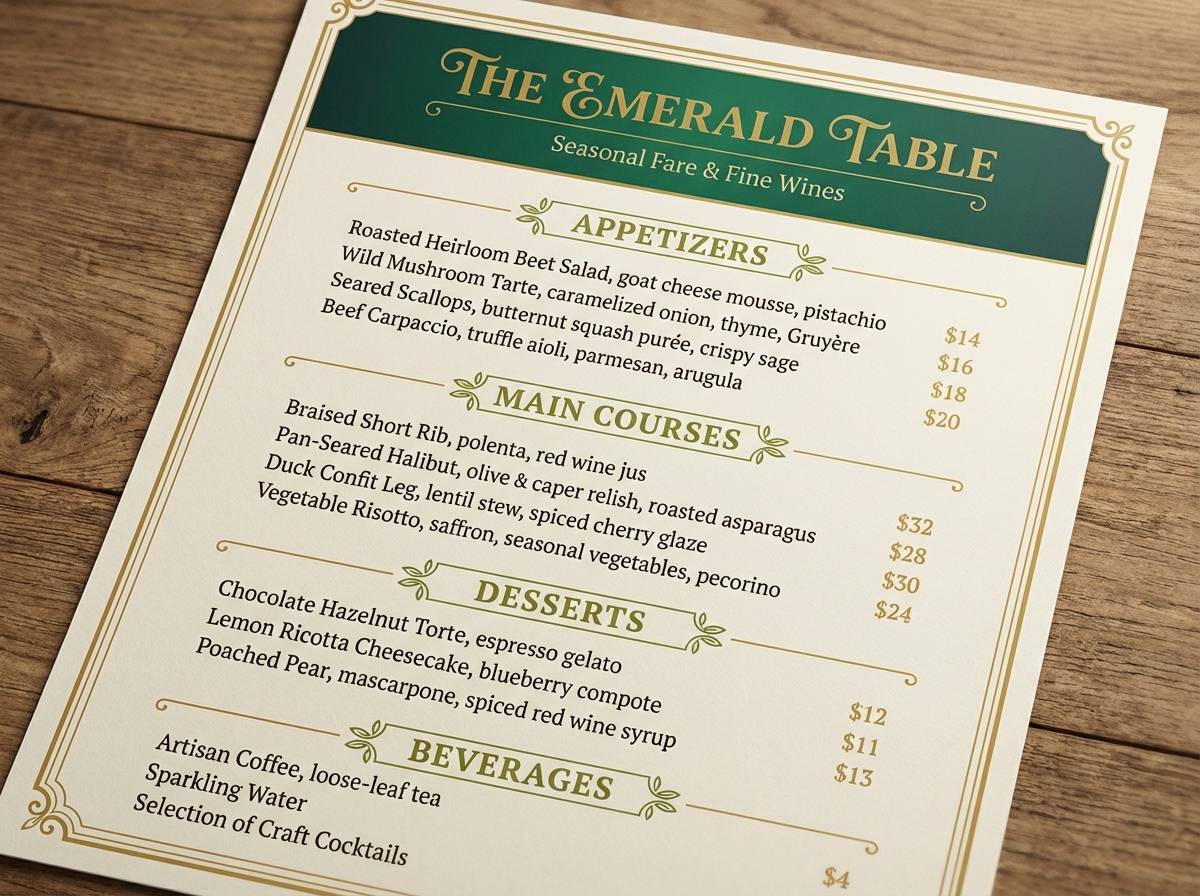 heritage restaurant menu