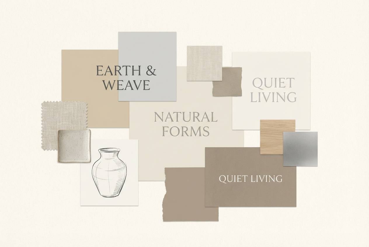 home decor moodboard in warm neutrals