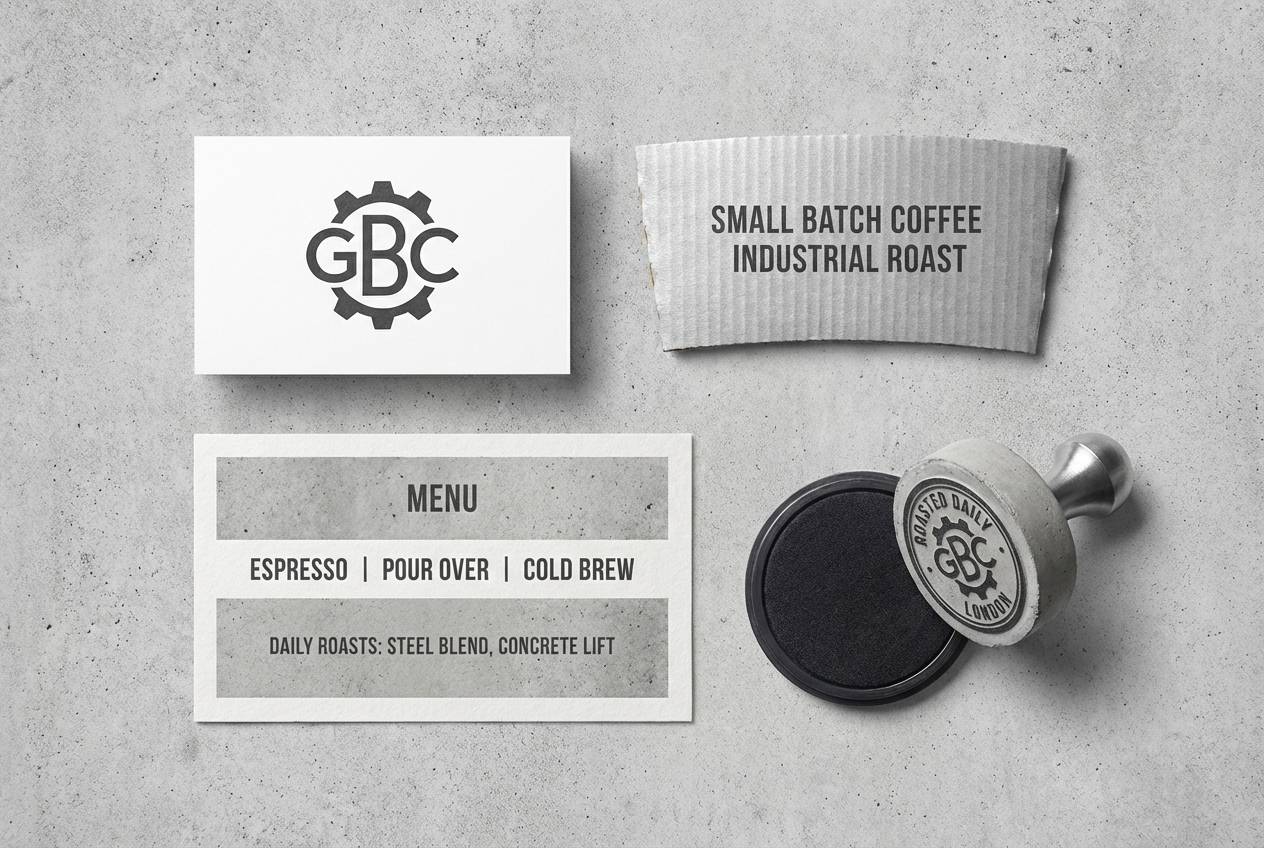 cafe branding in concrete grays