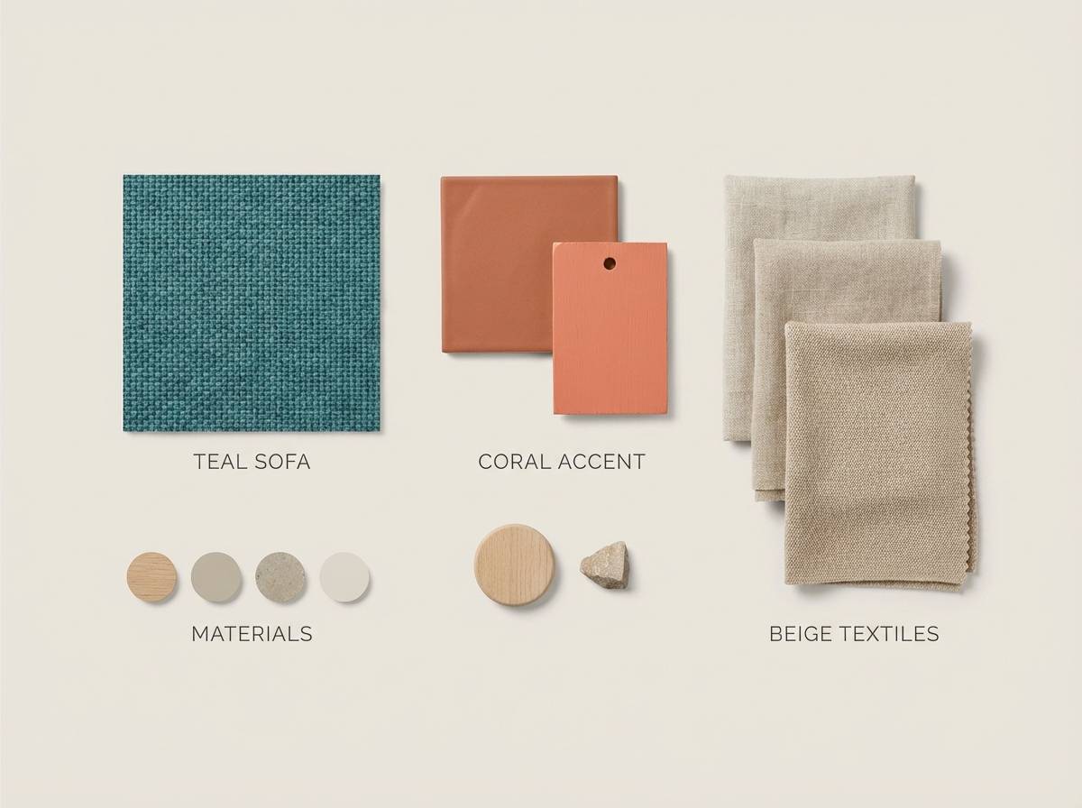 interior moodboard teal coral