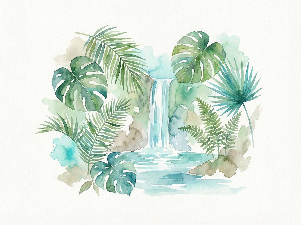 jade waterfall botanical poster
