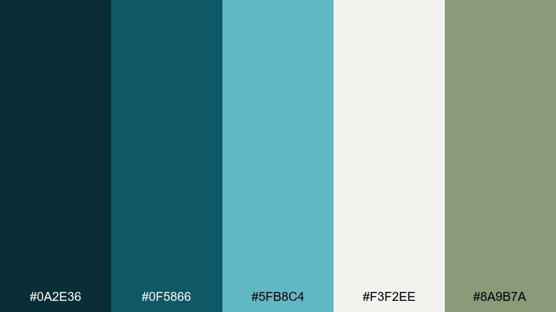 kelp & pearl color palette with hex codes