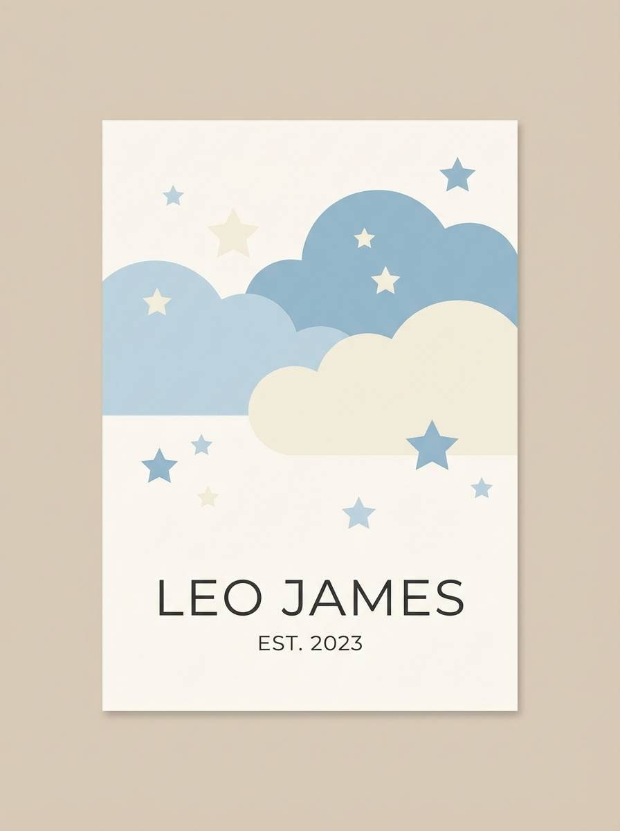 nursery poster in beige and blue