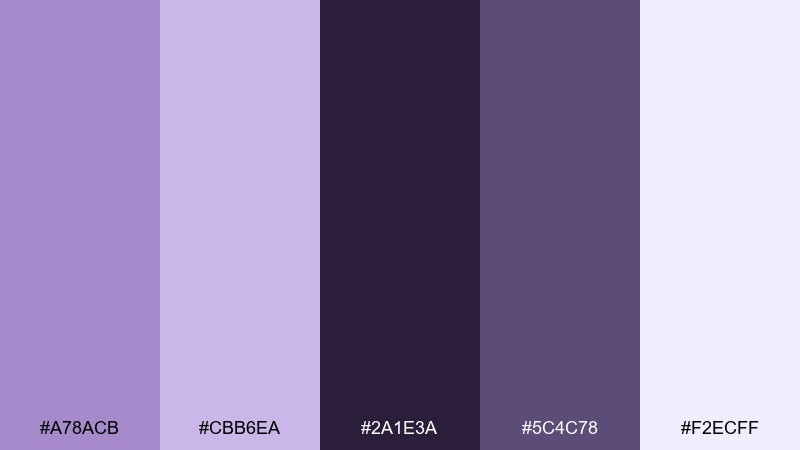 lavender night sky color palette with hex codes