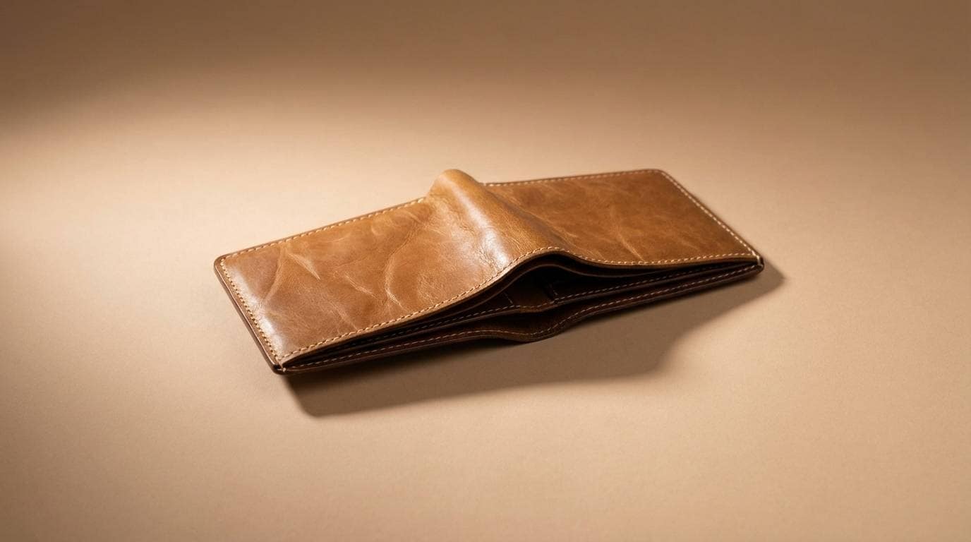 leather wallet on warm beige