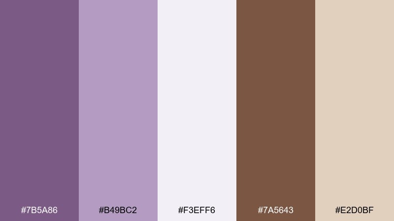 lilac cocoa mist color palette with hex codes