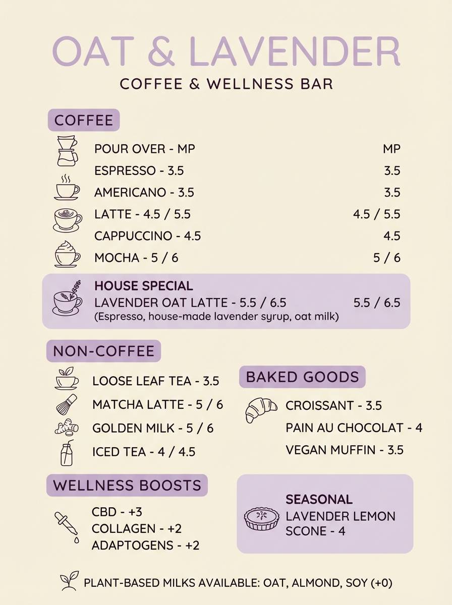 lilac cafe menu design