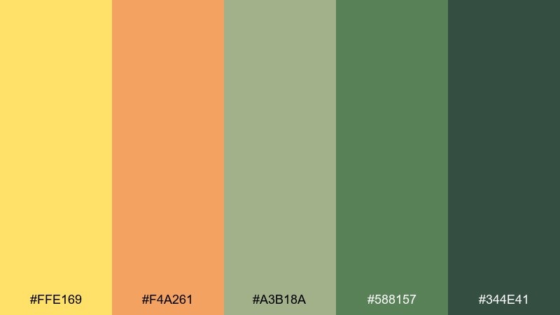 marigold moss color palette with hex codes