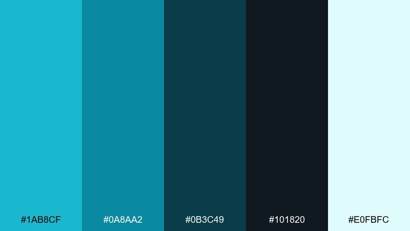 midnight turquoise color palette with hex codes