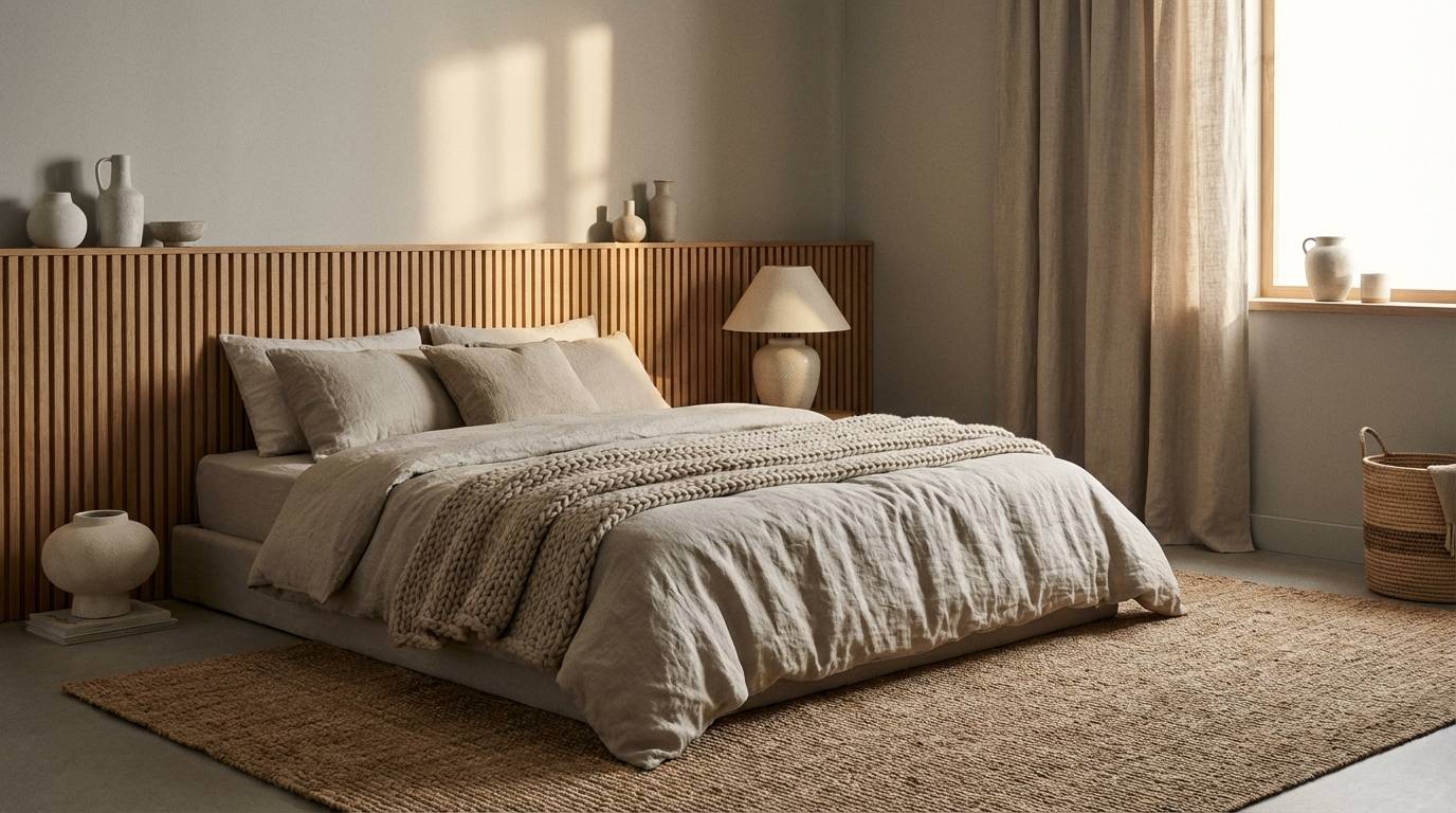 minimal sand grey bedroom