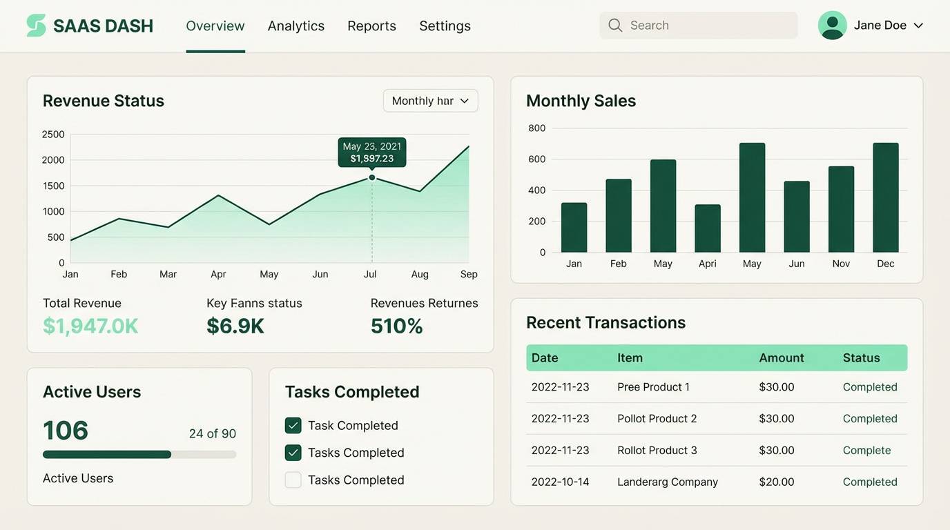 mint dashboard ui mockup