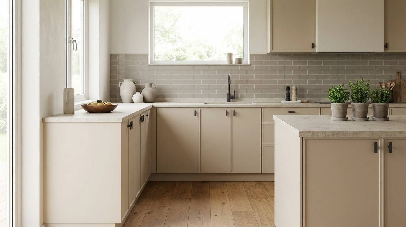 modern warm greige kitchen