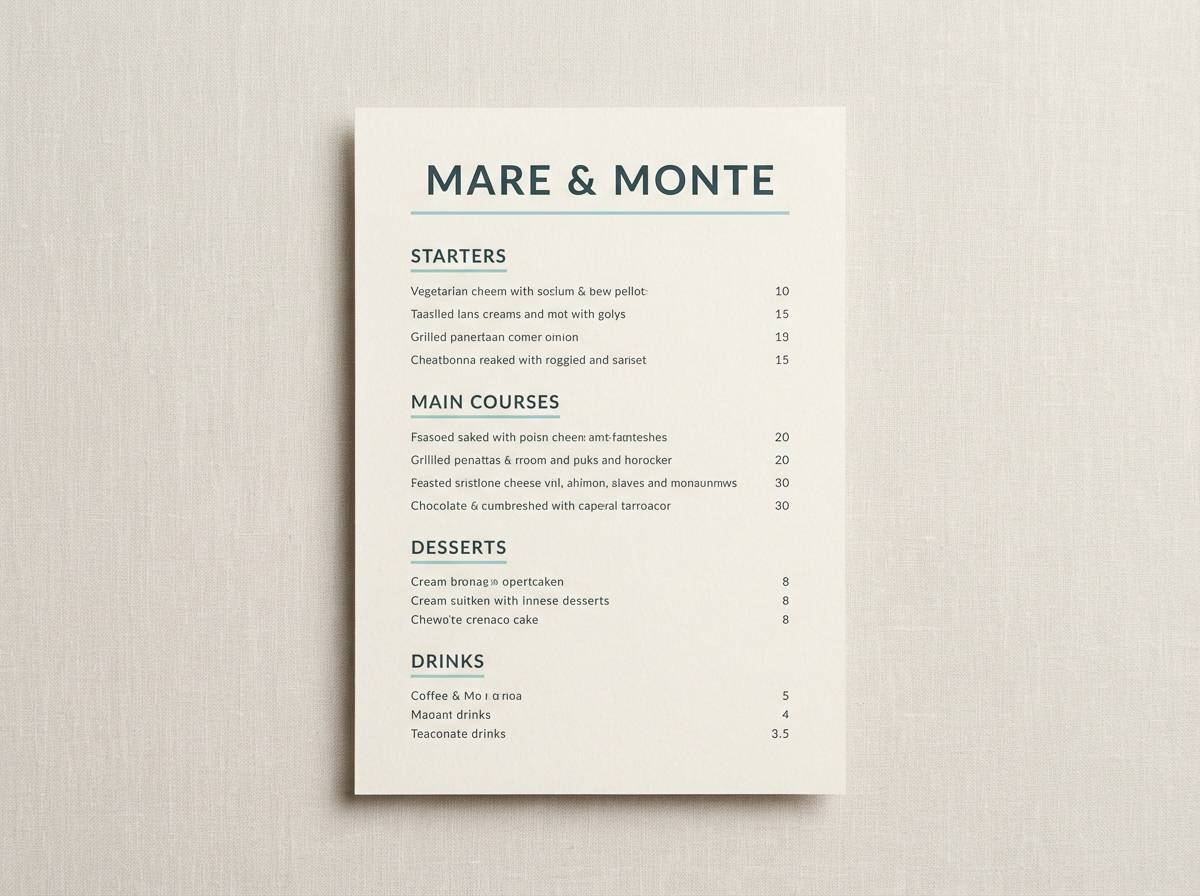 modern restaurant menu
