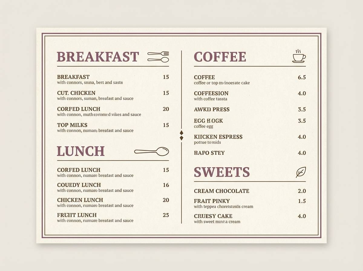 restaurant menu layout