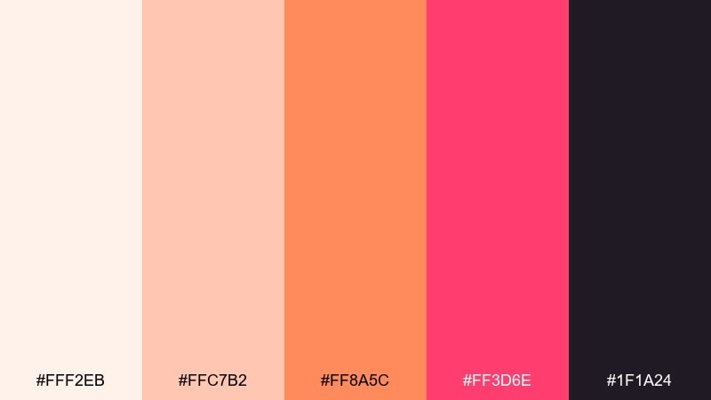 neon peach pop color palette with hex codes