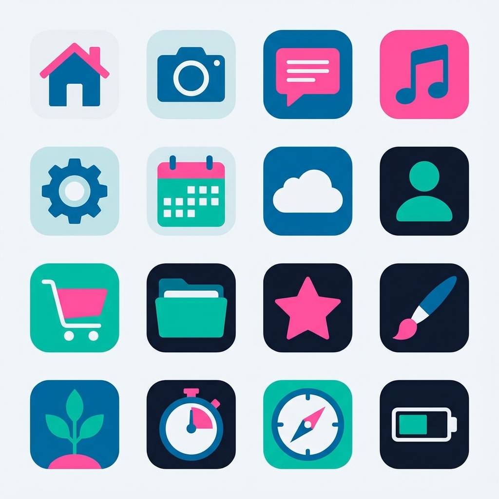 blue green pink app icon set grid