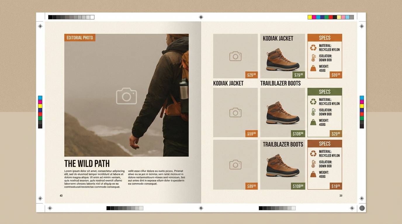 catalog layout in earth tones