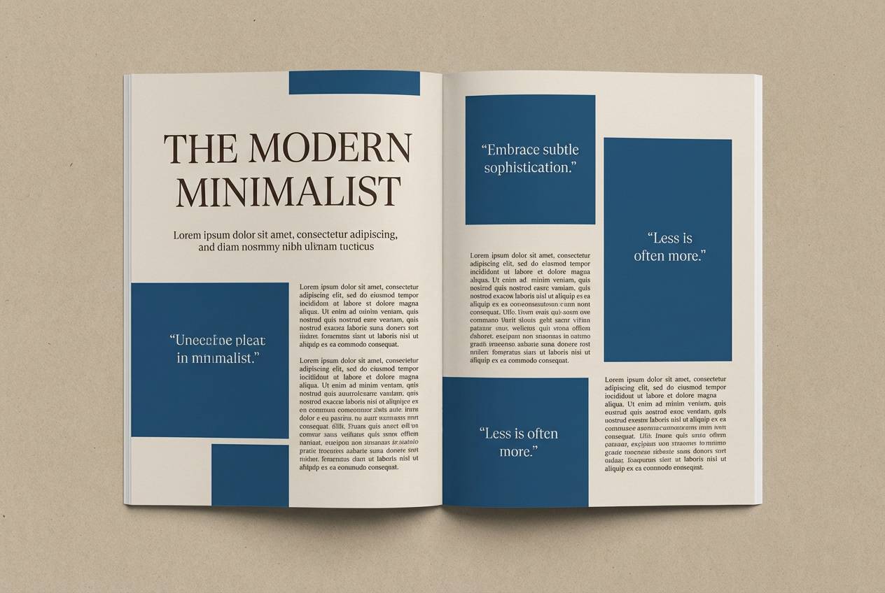 magazine spread in neutral blues