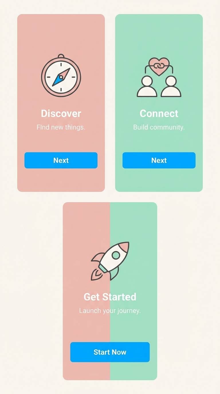 pastel onboarding ui screens