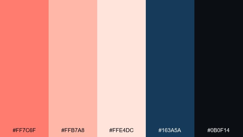 peach coral and navy classic color palette with hex codes