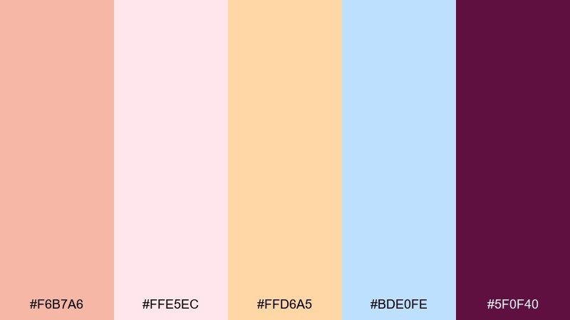 peach floral sketch color palette with hex codes
