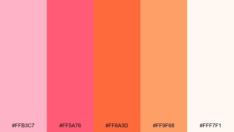 peachy heat color palette with hex codes