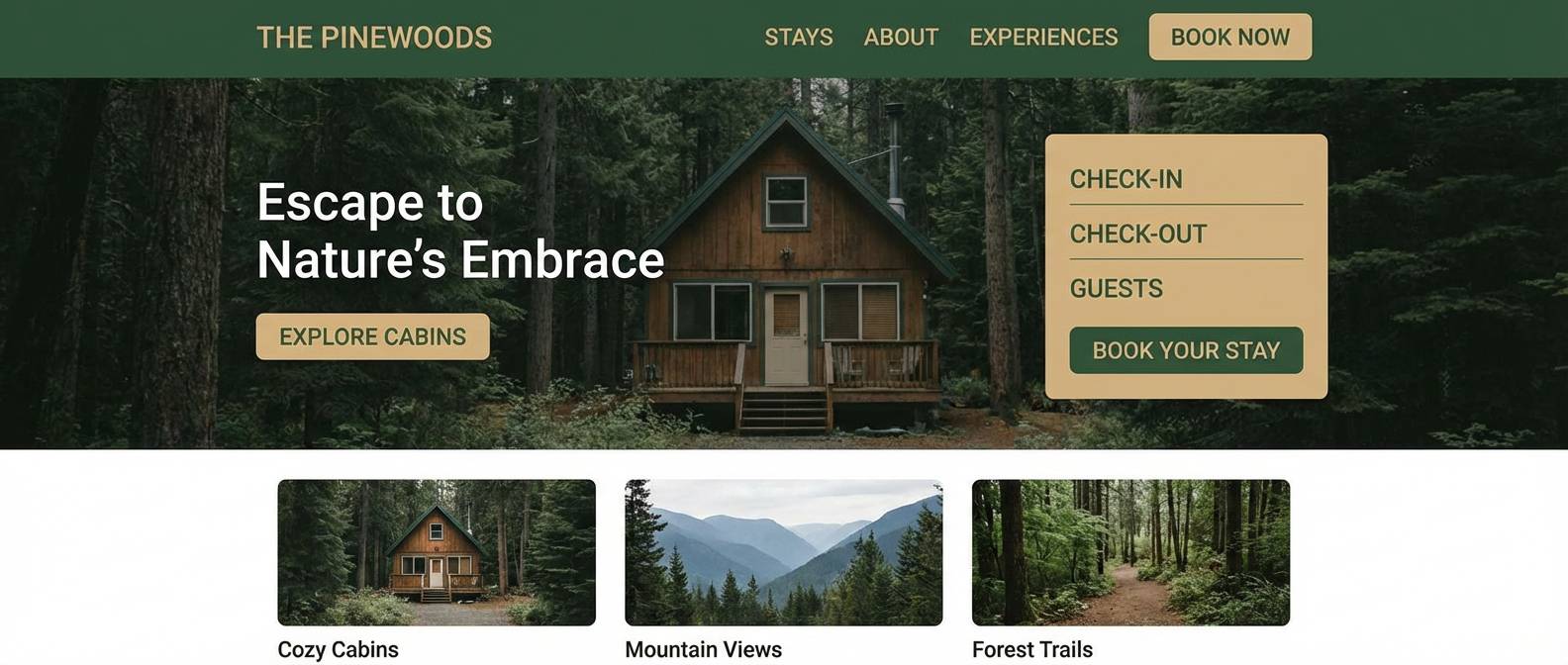 cabin booking website ui