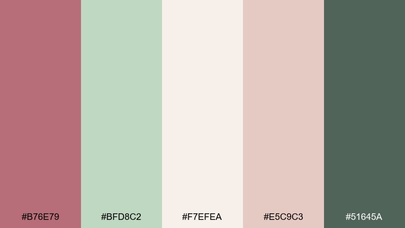 pink champagne mint color palette with hex codes