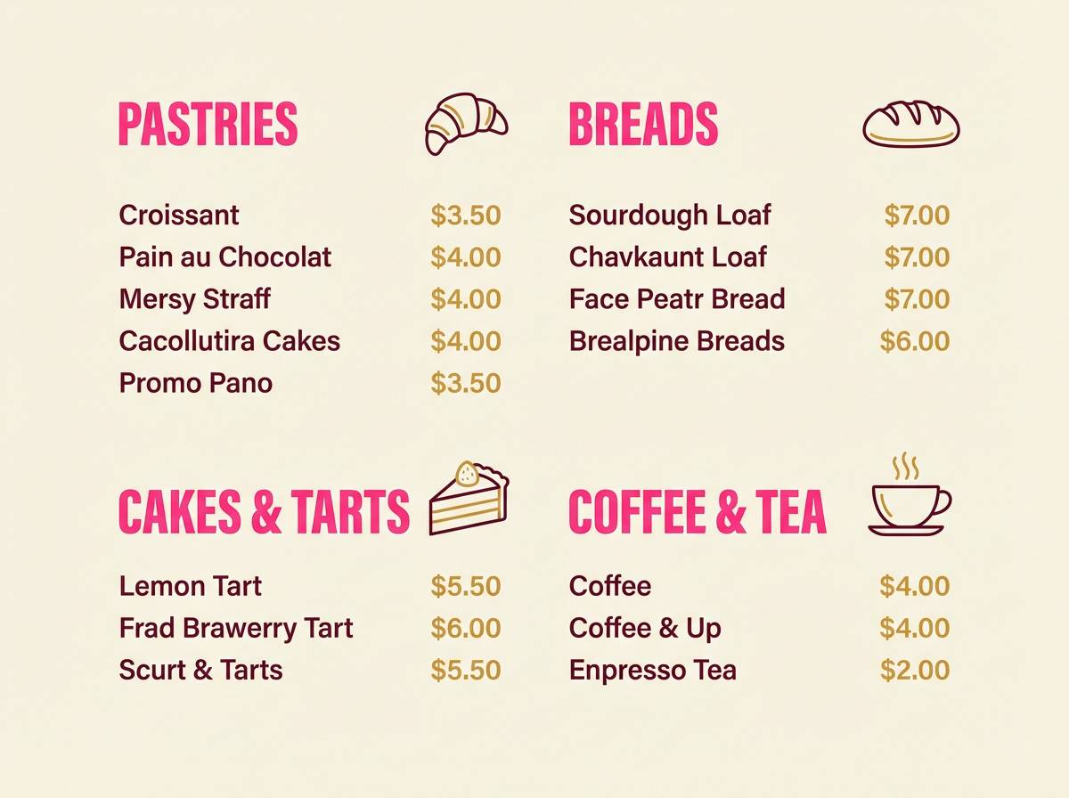 bakery menu layout