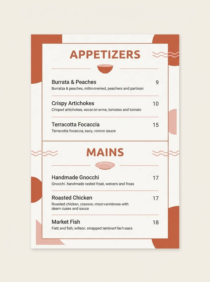 terracotta blush menu design