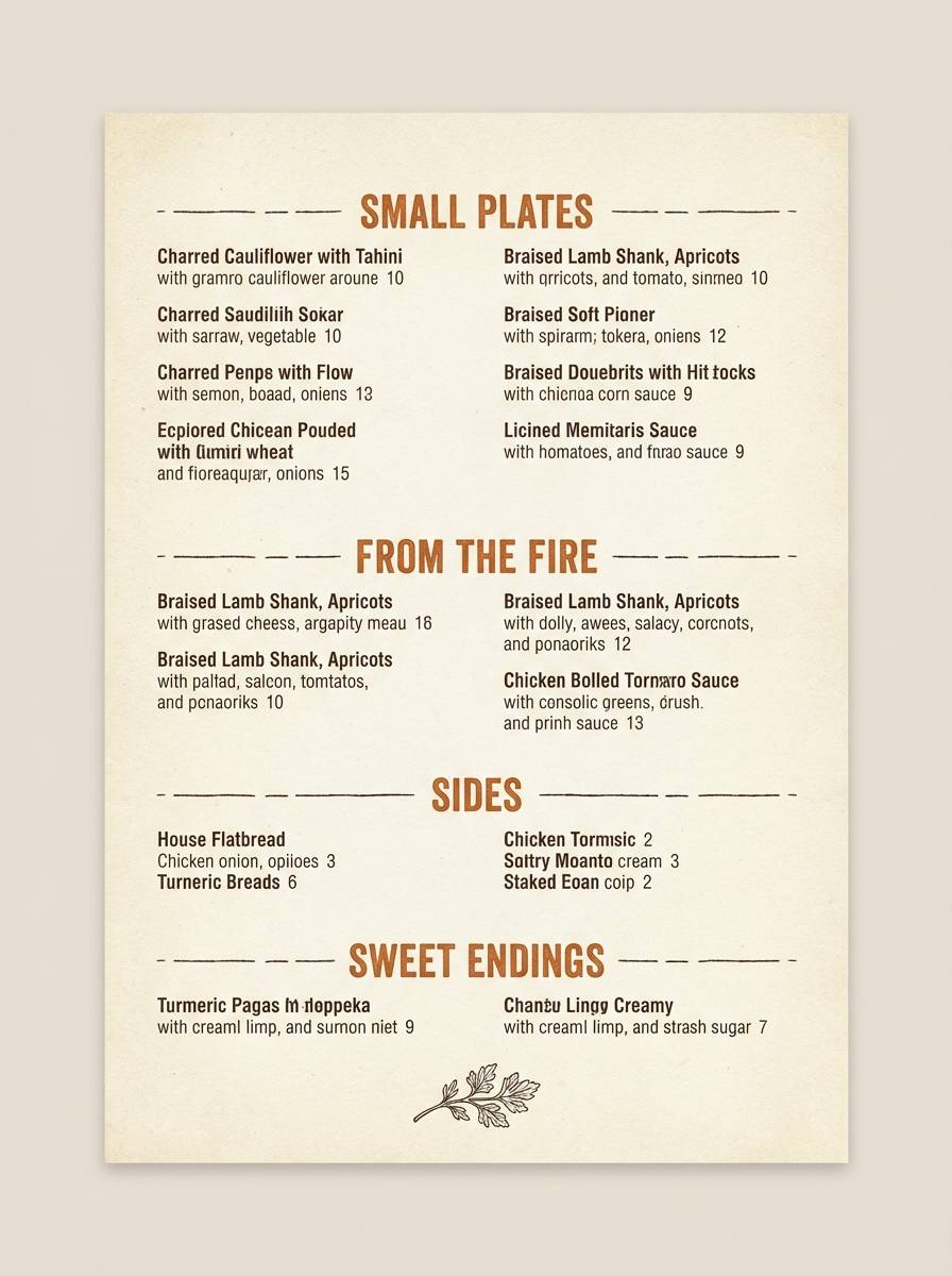 restaurant menu layout