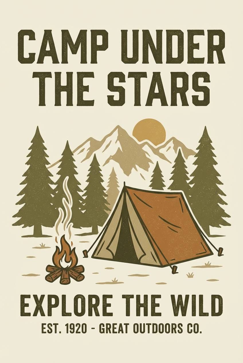 retro campsite poster