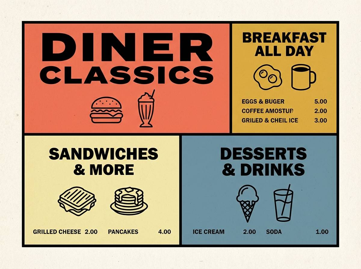 retro menu design in coral