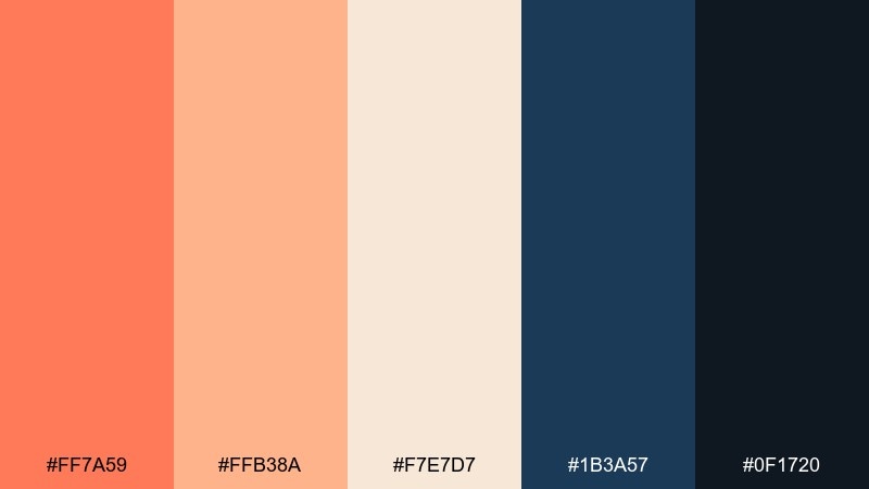 retro orange and navy color palette with hex codes
