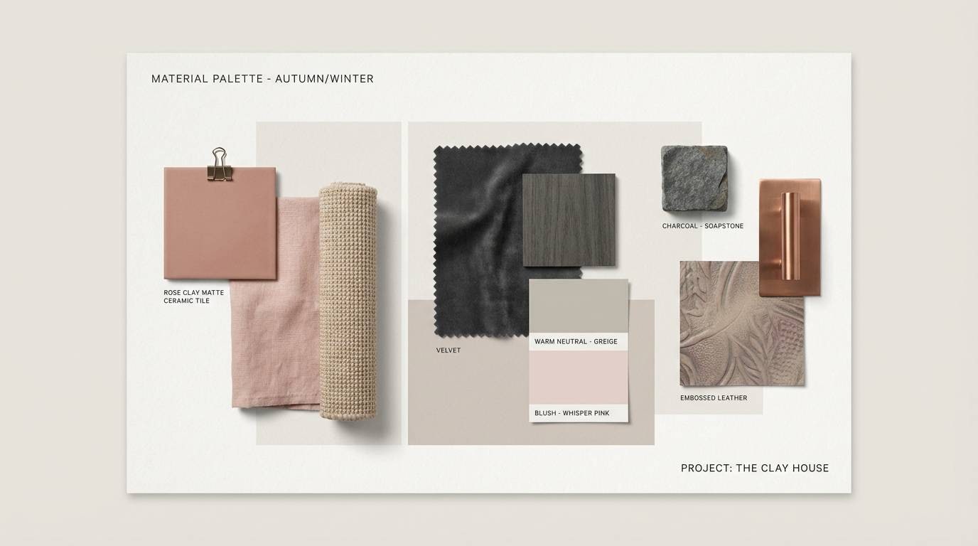 earthy interior moodboard layout